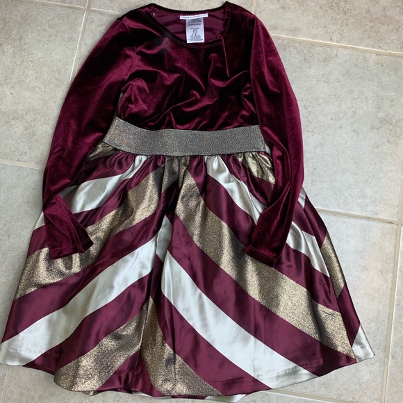 Bonnie Jean Burgundy Long Sleeve Girl Dress 8 - Picture 2 of 8